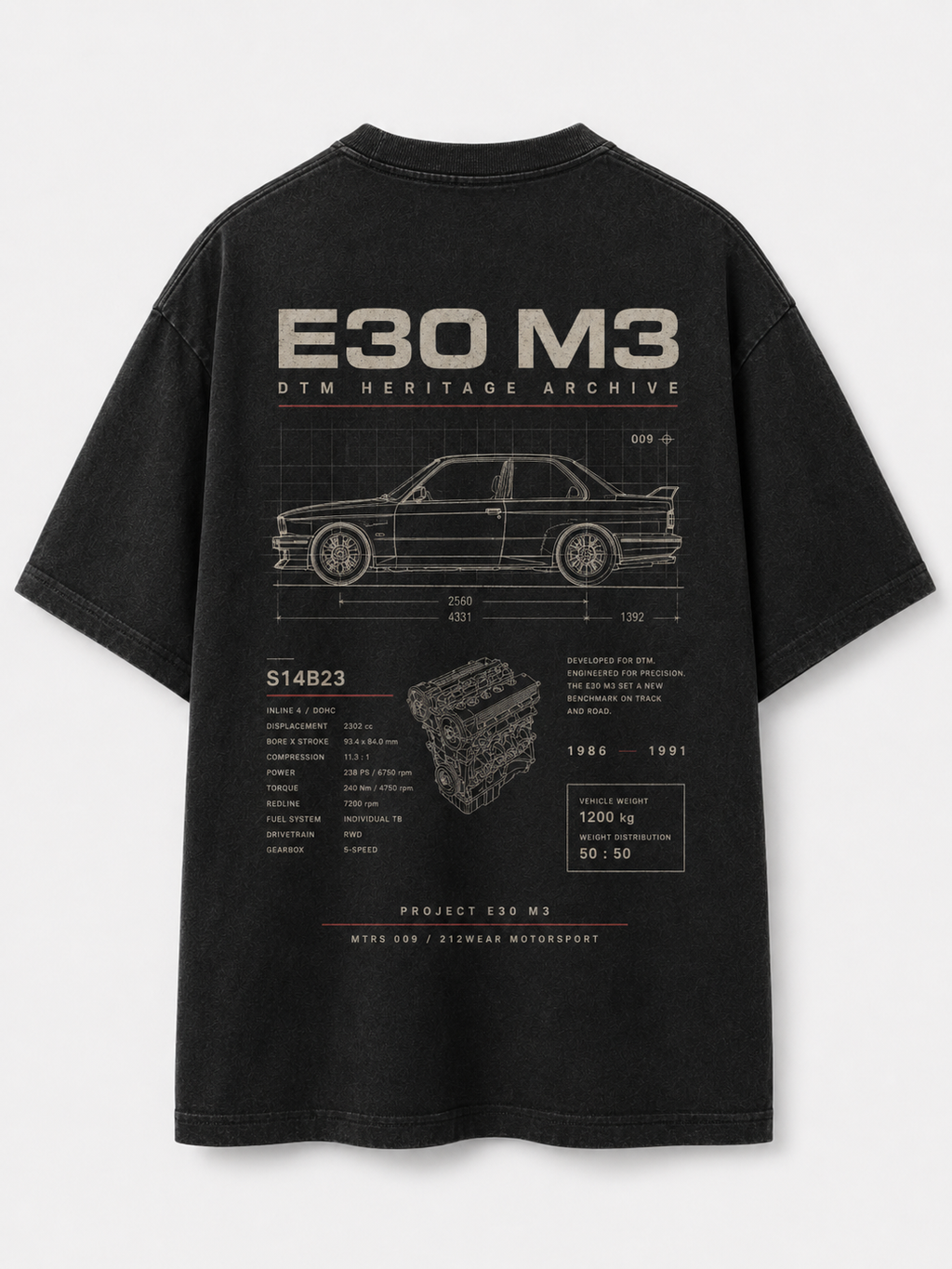 212WEAR Motorsport 009 – BMW E30 M3 Premium Oversized T-Shirt