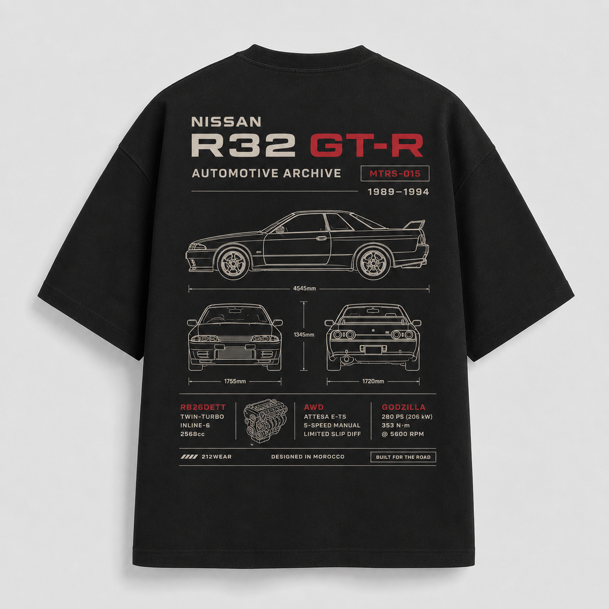 212WEAR Automotive Nissan R32 GT-R Premium Oversized T-Shirt