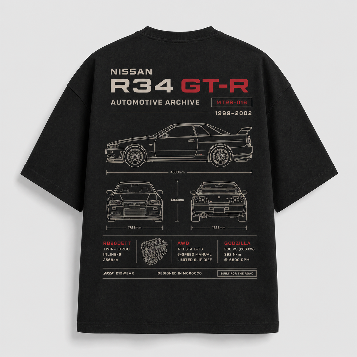 212WEAR Automotive Nissan R34 GT-R Premium Oversized T-Shirt