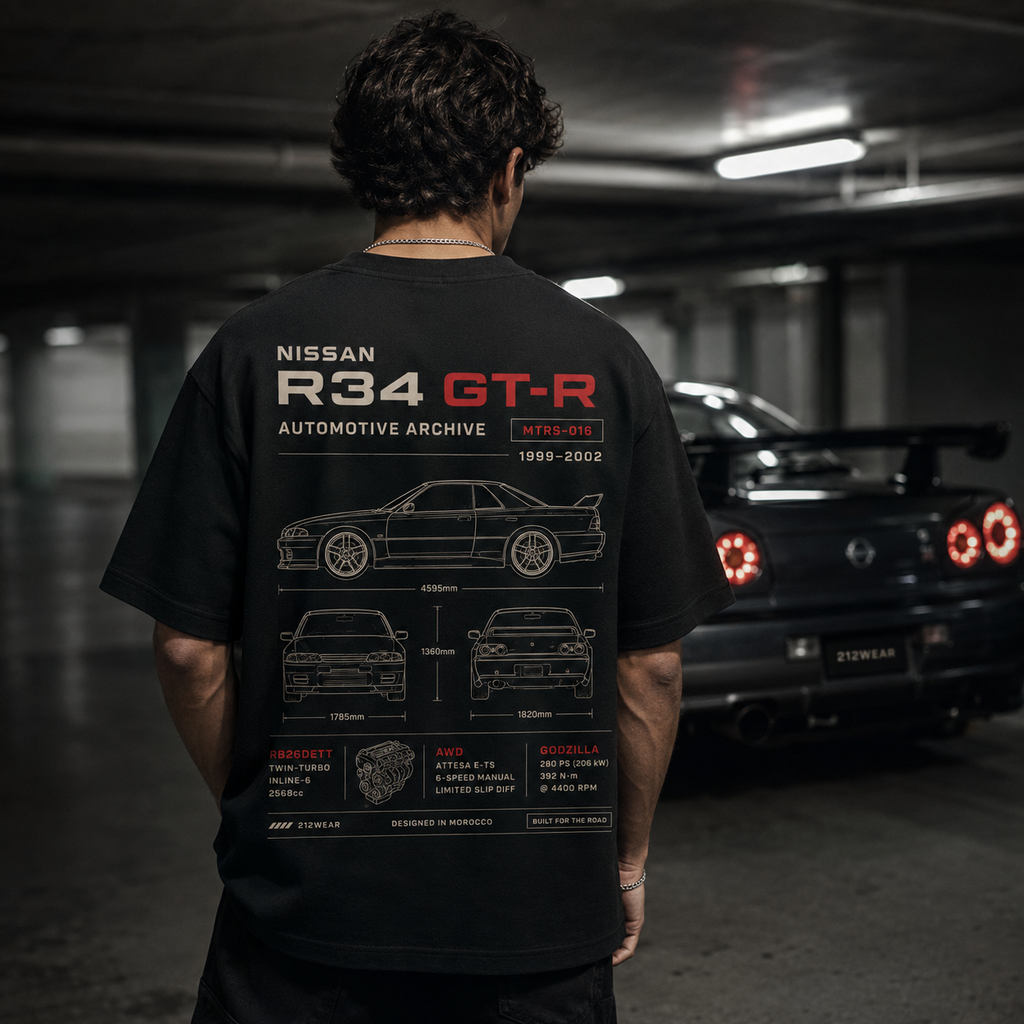 212WEAR Automotive Nissan R34 GT-R Premium Oversized T-Shirt