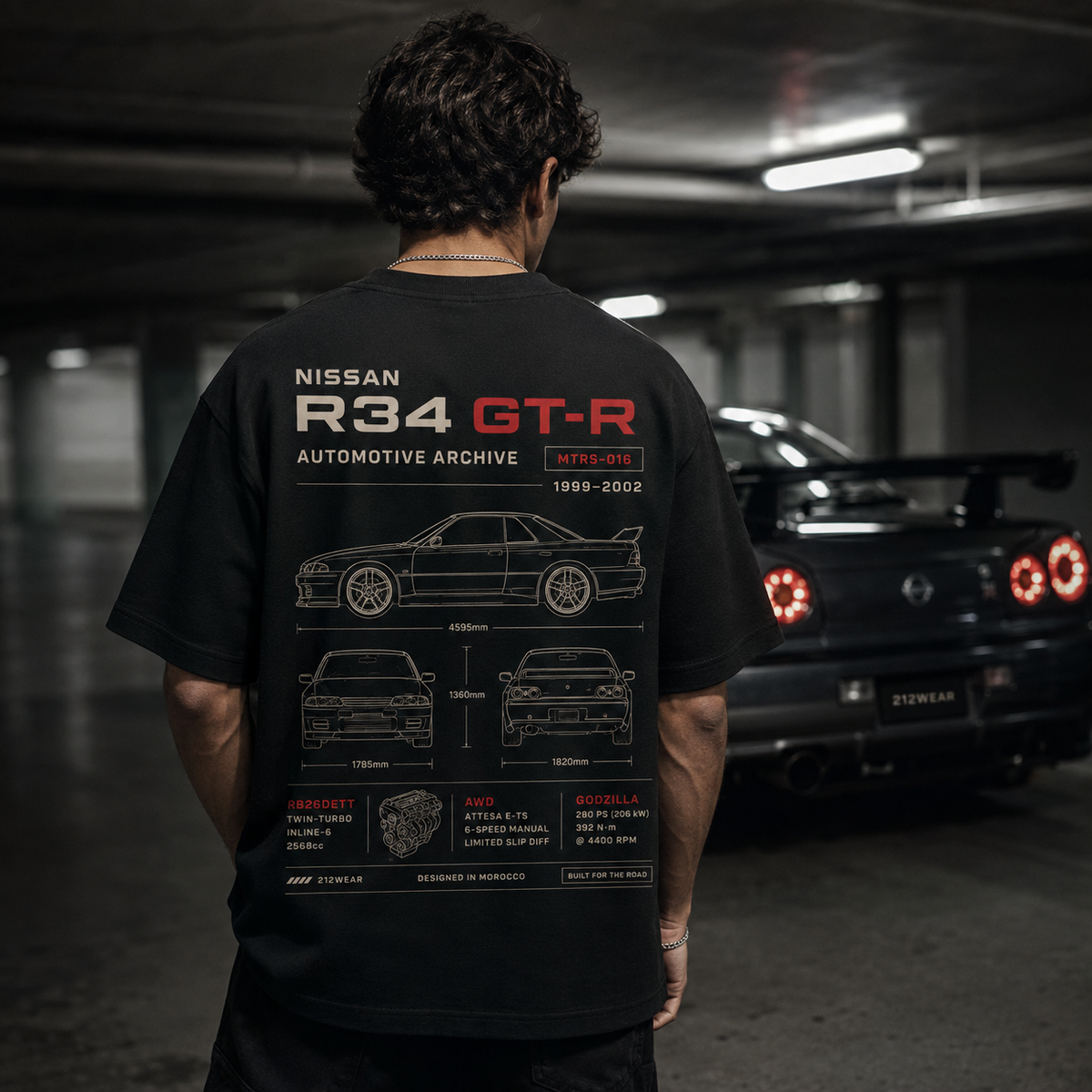 212WEAR Automotive Nissan R34 GT-R Premium Oversized T-Shirt