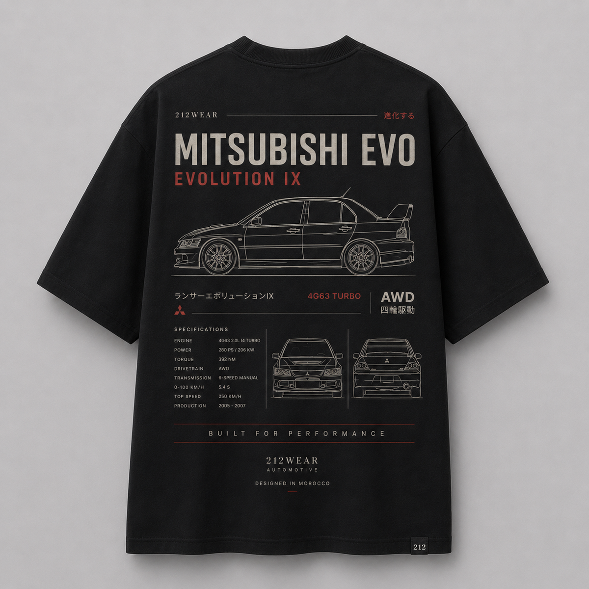 212WEAR Automotive Mitsubishi Evo Premium Oversized T-Shirt