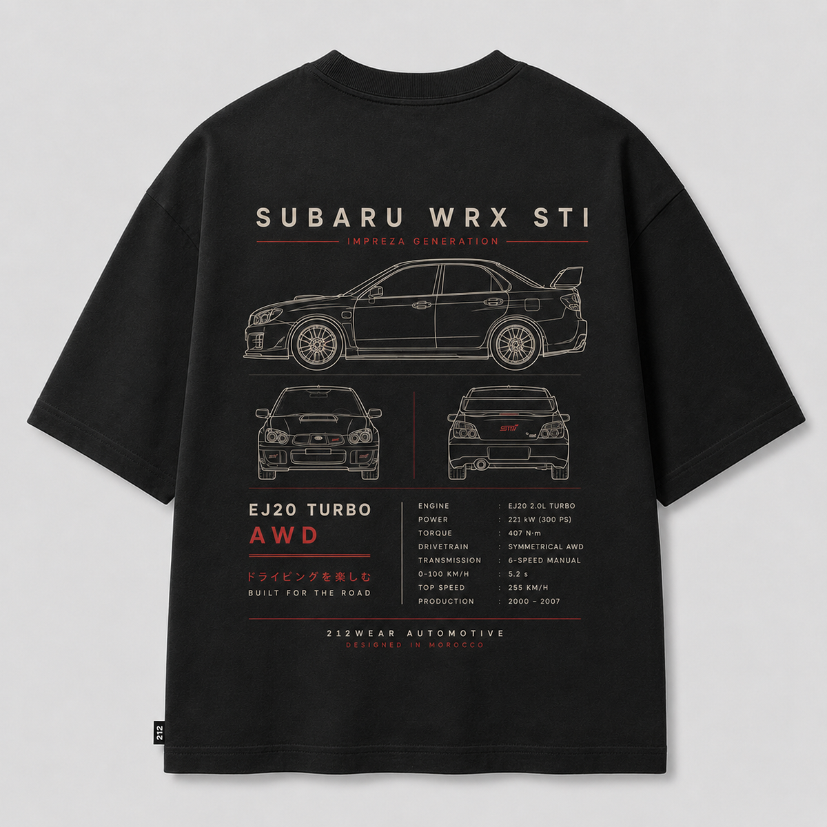 212WEAR Automotive Subaru WRX STI Premium Oversized T-Shirt