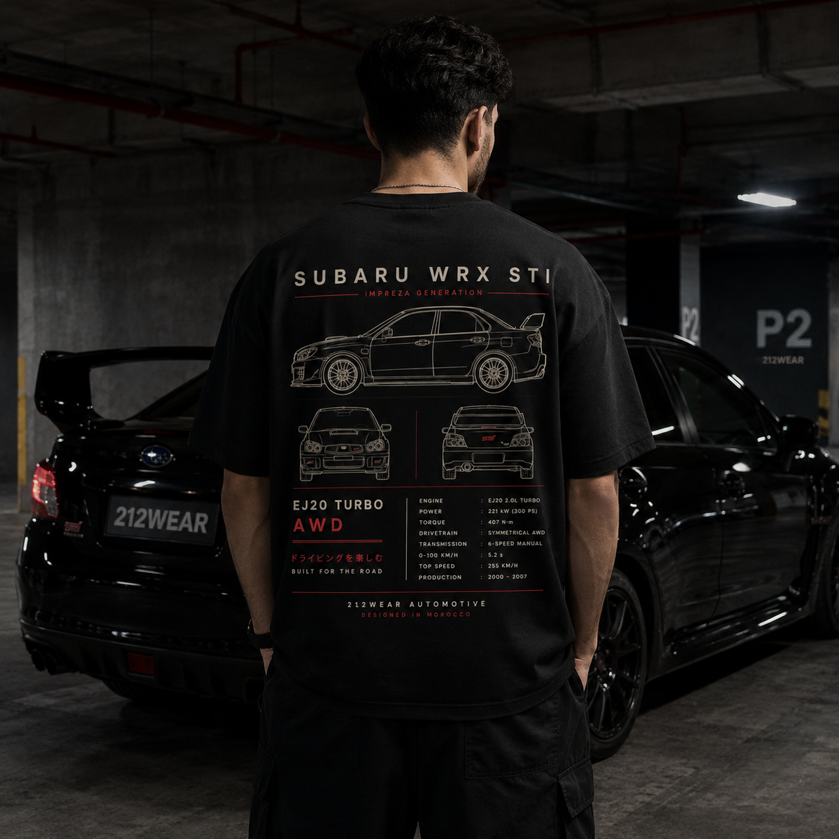 212WEAR Automotive Subaru WRX STI Premium Oversized T-Shirt