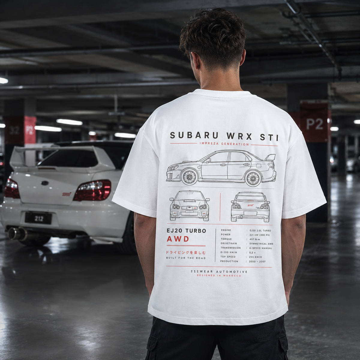 212WEAR Automotive Subaru WRX STI Premium Oversized T-Shirt