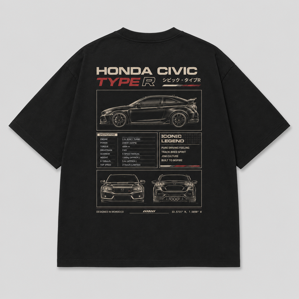 212WEAR Automotive Honda Civic Type R Premium Oversized T-Shirt
