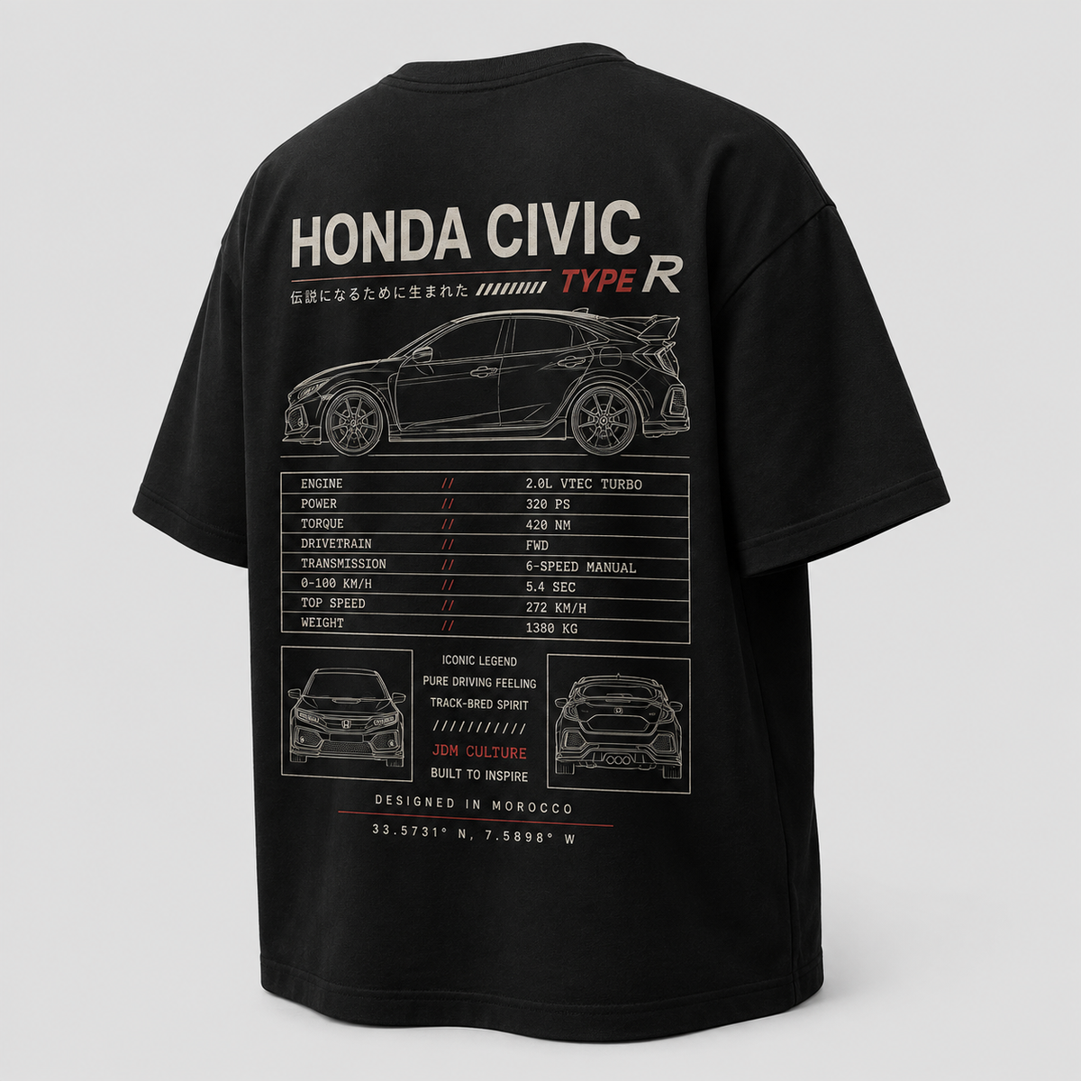212WEAR Automotive Honda Civic Type R Premium Oversized T-Shirt