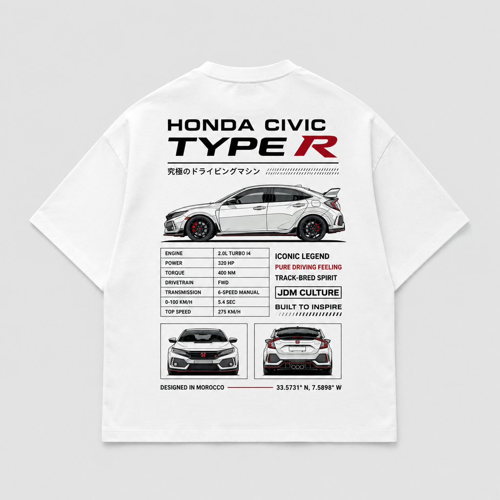 212WEAR Automotive Honda Civic Type R Premium Oversized T-Shirt