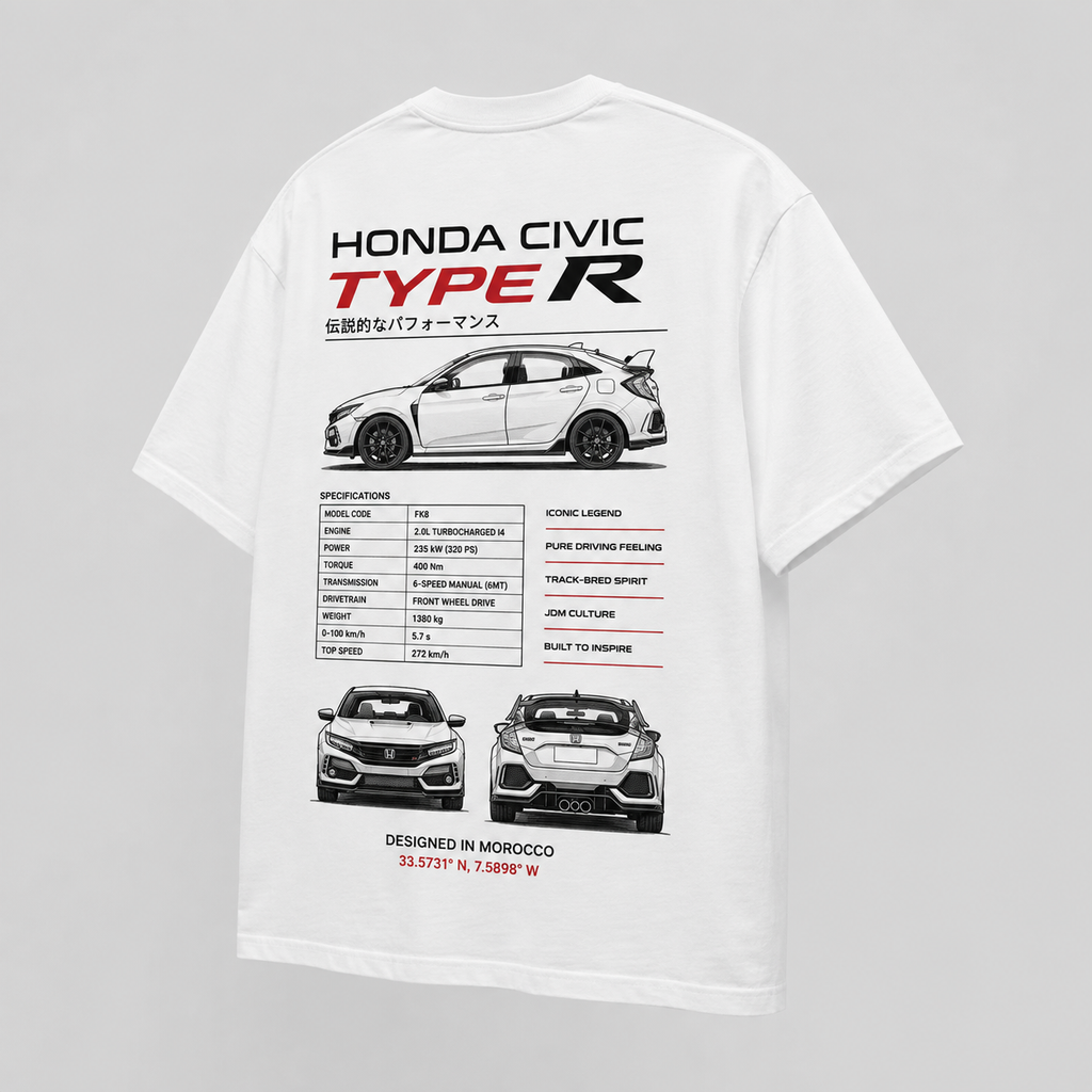 212WEAR Automotive Honda Civic Type R Premium Oversized T-Shirt